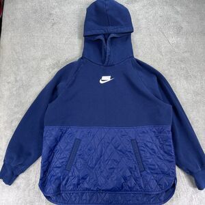 Nike Sportswear Hoodie Womens Large Blue Quilted Fleece Cotton Performance